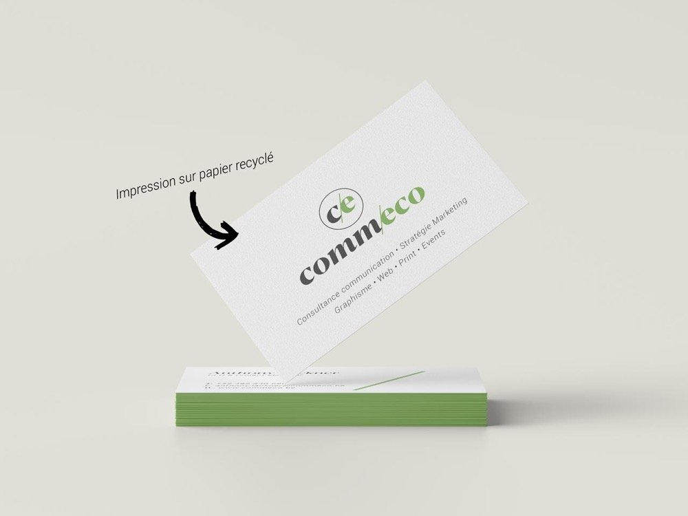Cartes de visite Commeco imprimées sur papier recyclé